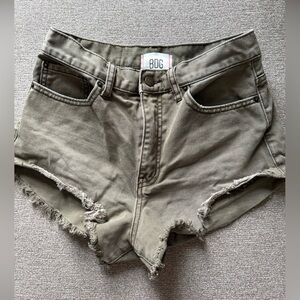 BDG Women's Olive Frayed Hem Jean Shorts